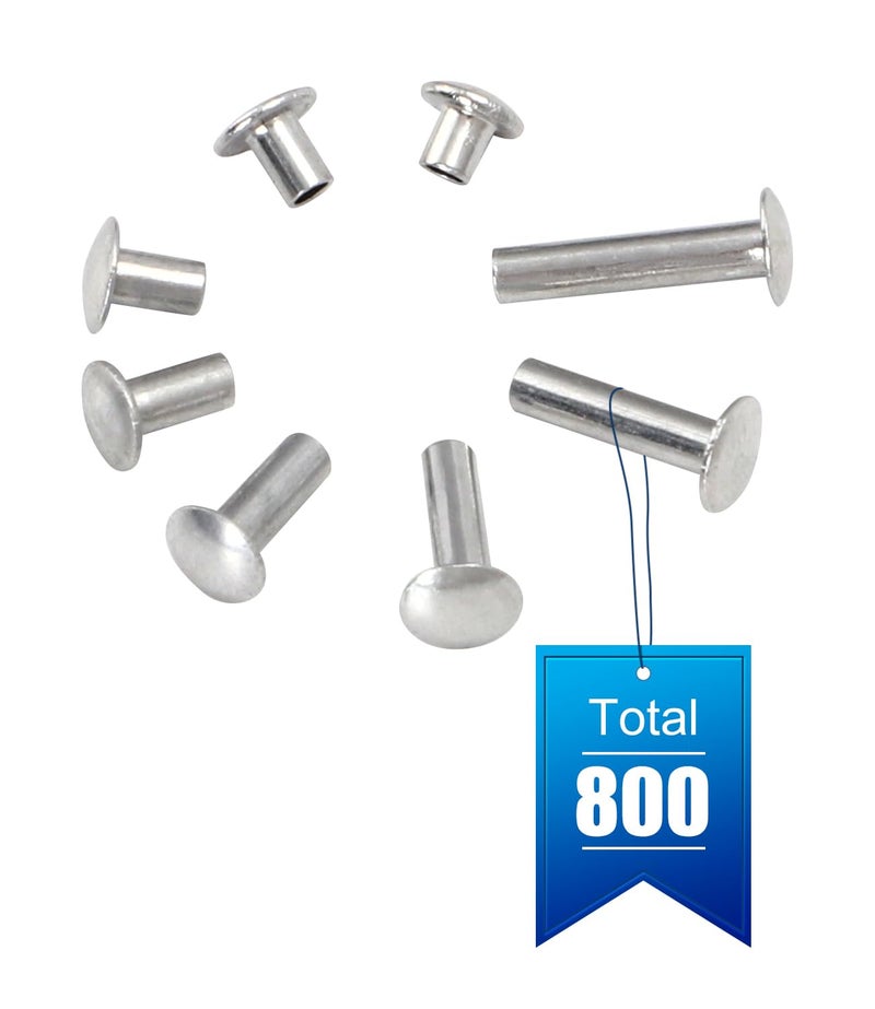 Foruly 1/8" Diameter Tubular Rivets for Semi | Tonka Toy Truck Restoration Assortment Toy Part Assorted Sizes Applied for Car Window Vents Pinball Machines Restoration Aluminum (BULK-800pcs-8 Various Sizes) - Image 1